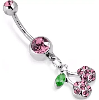 Piercing Piercing do bříška - třešně na stonku a lístek, blýskavé broušené zirkony