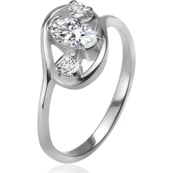 Prsten Zirkonový prsten, obrys elipsy, tři čiré broušené kamínky, stříbro 925 - Velikost: 54