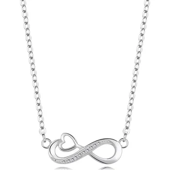 Náhrdelník Stříbrný 925 náhrdelník - Symbol nekonečna s konturou srdce, čiré zirkony