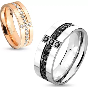 Prsten Prsten z oceli 316L, měděný odstín, třpytivé čiré zirkonové linie, 6 mm - Velikost: 56