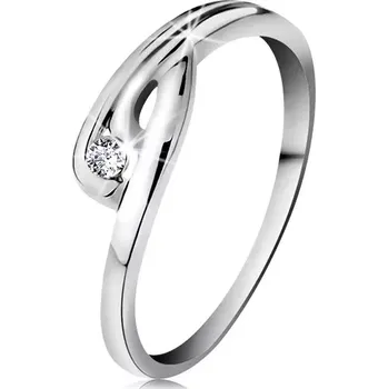 Prsten Prsten v bílém 14K zlatě - zářivý čirý diamant, zahnutá ramena se zářezem - Velikost: 55