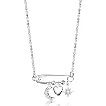 Náhrdelník Stříbrný 925 náhrdelník - zavírací špendlík , půlměsíc, hladké srdce, hvězda, zirkony