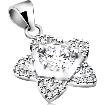 Přívěsek Rhodiovaný přívěsek, stříbro 925, pěticípý kvítek, čiré kulaté zirkony