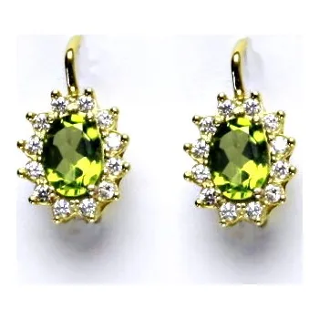 Náušnice Zlaté náušnice Kate, žluté zlato, přírodní olivín, náušnice ze zlata, NK 1480