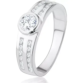 Prsten Zásnubní prsten ze stříbra 925, kulatý čirý zirkon, třpytivé linie - Velikost: 50