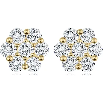 Náušnice Náušnice ze žlutého zlata 585 - motiv květin, kulaté zirkony, puzetky