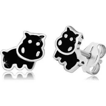 Náušnice Stříbrné náušnice 925 - hrošík zalitý glazurou černé barvy, puzetky