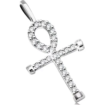 Přívěsek Přívěsek z bílého 14K zlata - egyptský kříž zdobený čirými zirkony