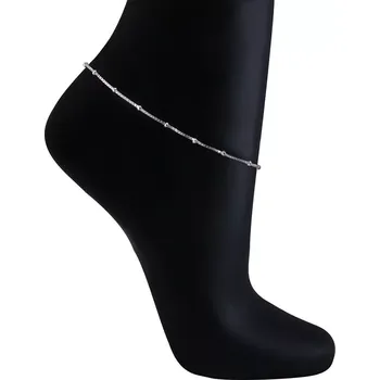 Náramek Stříbrný 925 náramek na kotník - ozdobený malými kuličkami a modrým kulatým zirkonem