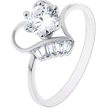 Prsten Prsten ze stříbra 925, vystupující čirý zirkon v obrysu srdíčka, malé lichoběžníky - Velikost: 52