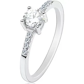 Prsten Stříbrný prsten 925, tenká ramena, kulatý čirý zirkon, třpytivé linie - Velikost: 64