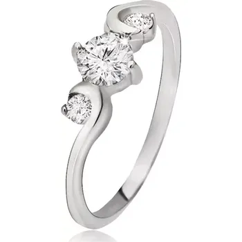 Prsten Prsten ze stříbra 925 - tři čiré kulaté kamínky, zatočené okraje - Velikost: 56