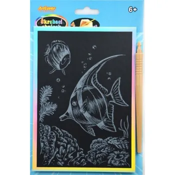 Výtvarná sada Škrabací obrázek - duhový A5 - ryba, cena za jeden ks, v boxu 24 ks