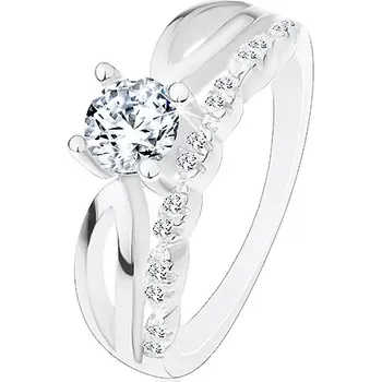 Prsten Prsten ze stříbra 925 - zásnubní, výřezy na ramenech, zirkon a třpytivá linie - Velikost: 51