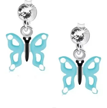 Náušnice Náušnice ze stříbra 925, čirý krystal, motýl se světle modrými křídly, výřezy