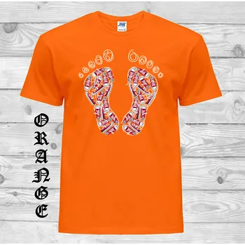 Chlapecké tričko detske-levne-bavlnene-tricko-potisk-stopy-tenisky Barva: Orange - oranžová, velikost: 164