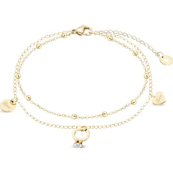 Řetízek Ellami VERONA 2309 Řetízek na nohu dvojřadý s přívěsky, kolečko, prstýnek, srdce Ellami