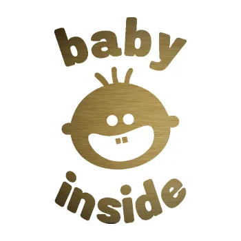 Polep vozidla SAMOLEPKA Baby inside 002 pravá dva zuby na palubě (64 - škrábaný kov zlatý) NA AUTO, NÁLEPKA, FÓLIE, POLEP, TUNING, VLASTNÍ TEXT, TISK, AUTOSAMOLEPKY.cz, POLEPY, OBRÁZEK, LOGO, SAMOLEPKY