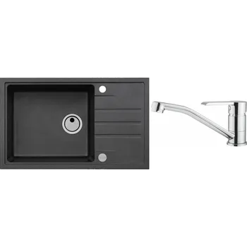 Granitový dřez Alveus Set Intermezzo 130 Granitový dřez s odkapem 780x450 mm + baterier Ruta, černá, SETA344