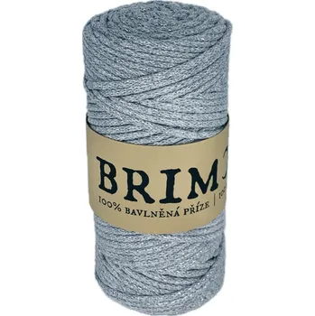 Příze Brimoon premium bavlněná šňůra 3mm - Šedá stříbrná nit