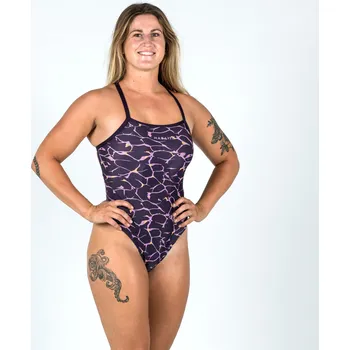 Dámské plavky DECATHLON Dámské plavky jednodílné Lexa Lavo 42 FIALOVÁ|ORANŽOVÁ