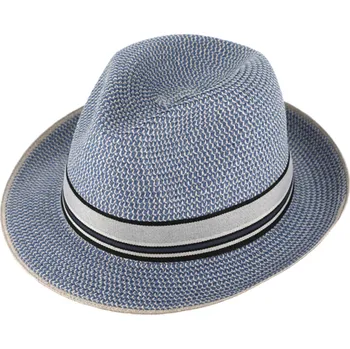 Klobouk Fiebig - Headwear since 1903 Letní modrý fedora klobouk od Fiebig - Traveller Melange Velikost: 61 cm (XL)