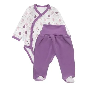 Dětský overall Zavinovací kojenecké body + polodupačky, bavlna, 2D sada, MBaby, Ptáčci - šeřík, vel. 68; 68 (3-6m)