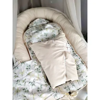 Hnízdečko pro miminko MIMOUŠEK Set do postýlky autorský eucalyptus velvet perla