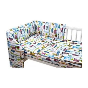 Dětský pokoj Baby Nellys 3-dílná sada Mantinel s povlečením - Stavební stroje, bílá; 120x90