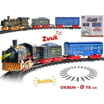 Vláček a vláčkodráha Vláček 18cm s vagónky 2ks a dráhou 78cm na baterie se světlem a zvukem v krabičce