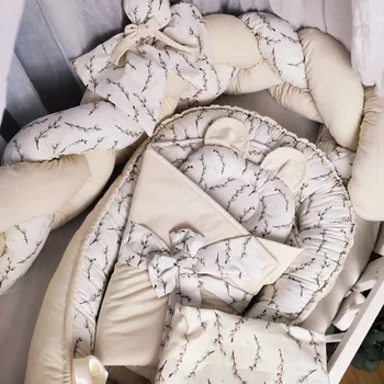 Hnízdečko pro miminko MIMOUŠEK Set do postýlky autorská bavlna kočičky velvet perla