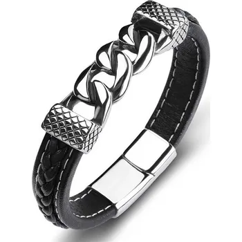 Náramek Pánský kožený proplétaný náramek Černá řetěz 21 cm Impress Jewelry 181017174617