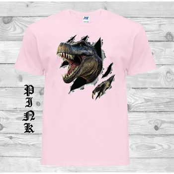 Chlapecké tričko detske-levne-bavlnene-tricko-potisk-trhajici-t-rex Barva: Pink - růžová, velikost: 140