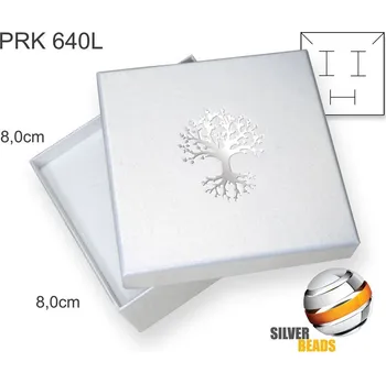 Dárková krabička Krabička na šperky. Materiál papír Ozn. PRK 640L. Velikost 8x8cm. Barva BÍLÁ s potiskem STROM života (stříbrná barva)