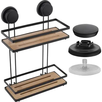 Držák na kartáček Erga Gavi, dvojitý koš na kosmetiku 26x10,5x37 cm na přísavky, černá matná-přírodní hnědá, ERG-YKA-CH.GAVI-BP2