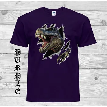 Chlapecké tričko detske-levne-bavlnene-tricko-potisk-trhajici-t-rex Barva: Purple - purpurová, velikost: 116