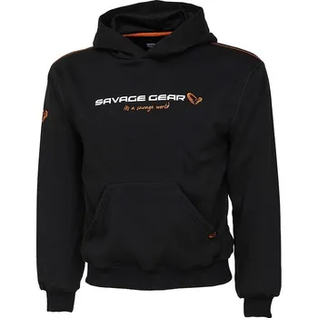 Rybářské oblečení Savage Gear Mikina Junior Logo Hoodie Black Ink Velikost: 10-12 let