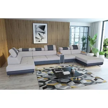 Sedací souprava Rozkládací rohová sedačka SERGIA U světle šedá / tmavě šedá