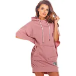 Bavlněné volné šaty s kapucí M215 Barva: Růžová, Velikost: ONE SIZE