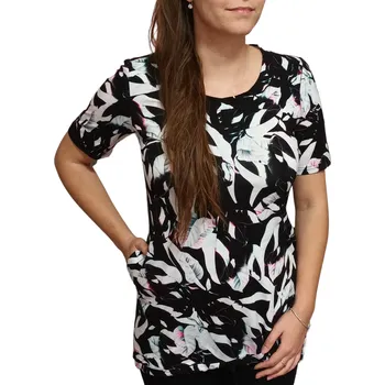 Dámská tunika Tunika Elain černá s bílými květy a kapsami Velikosti Elain: L