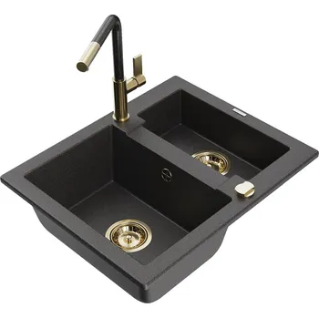 Mexen Carlos 1,5 granit dřez s kuchyňskou baterií Flora, černá 6518-76-670401-75-G
