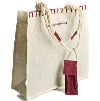 Dárková taška Jutová taška s logem 4 láhve - bílá