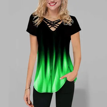 Dámská halenka Vzorovaný top s překříženými pásky Barva: Zelená, Velikost: L