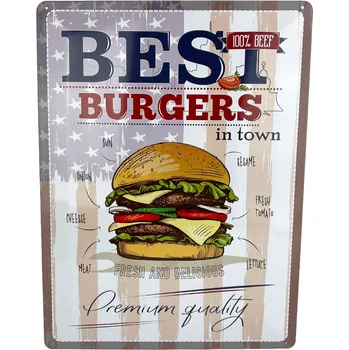 Plechová cedule DODINO Plechová cedule Best Burgers In Town 100% Beef 30 x 40 cm