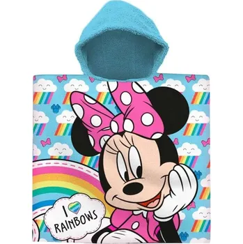 EUROSWAN • Dívčí plážové pončo - osuška s kapucí Minnie Mouse s duhou - Disney - 60 x 120 cm