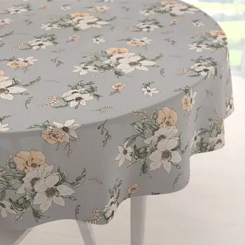 ubrus Bavlněný kulatý ubrus Sandra SA-465 Oranžové květy na šedém Ø 70 cm