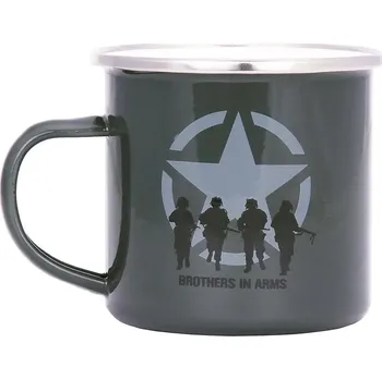 Hrnek smalt BROTHERS IN ARMS zelený (Smaltovaný plechový hrnek s motivem, průměr cca 8 cm., obsah cca 300 ml.)