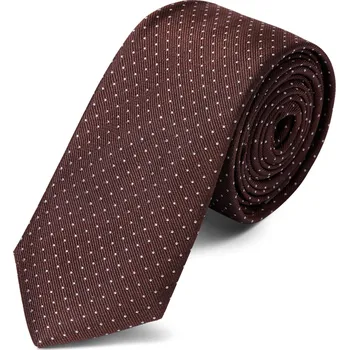 Kravata Hnědá puntíkovaná hedvábná 6cm kravata - Trendhim
