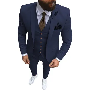 Svatební pánský oblek 3v1 Tuxedo sako, vesta a kalhoty Barva: Tmavě Modrá, Velikost: 3XL
