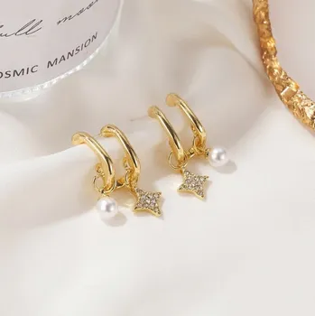 Náušnice Flamenco Mystique Dvojité Visací Náušnice s Krystaly a Perlami, Hypoalergenní, Bez Niklu a Chromu